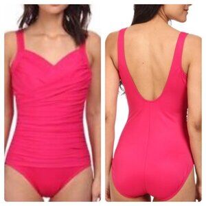 Miraclesuit Bella Ruched One Piece in Watermelon Hot Pink Size 10 NWT